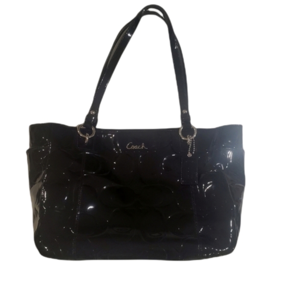 Coach Black Signature Patent Leather Tote Purse